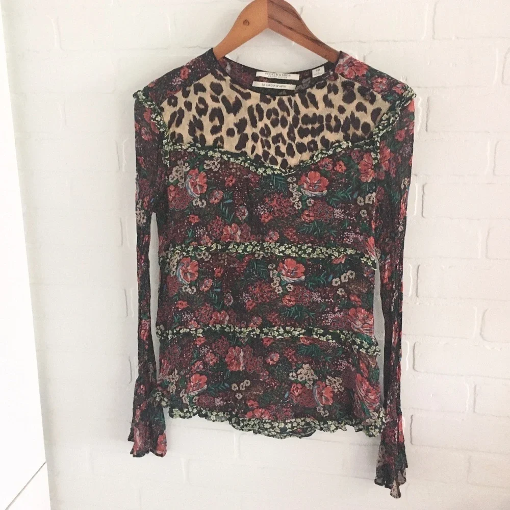 Scotch & Soda Le Jardin d’Apus Sheer Floral Top Bell Sleeve Sz S - Picture 3 of 14